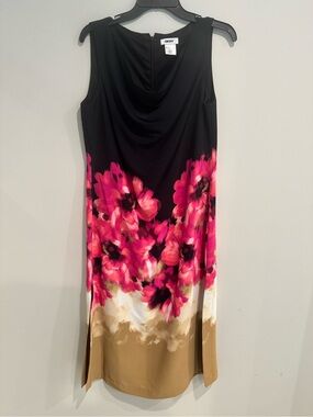 DKNY Black Pink Floral Maxi Dress for Wedding Guest, Summer Occasion Size 8